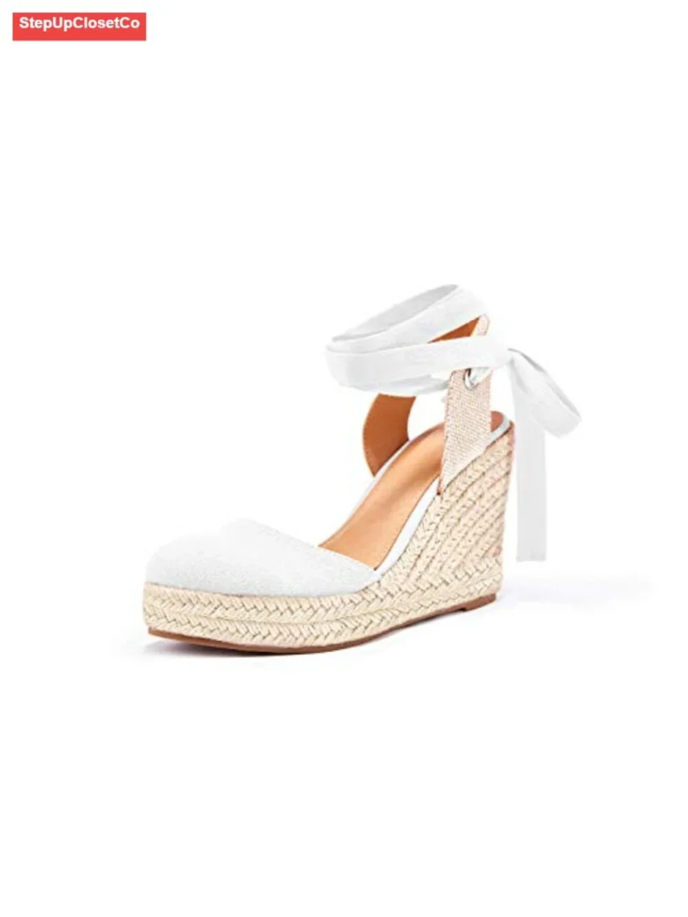 Women's Faux Leather Lace Up Espadrille Wedge Sandals